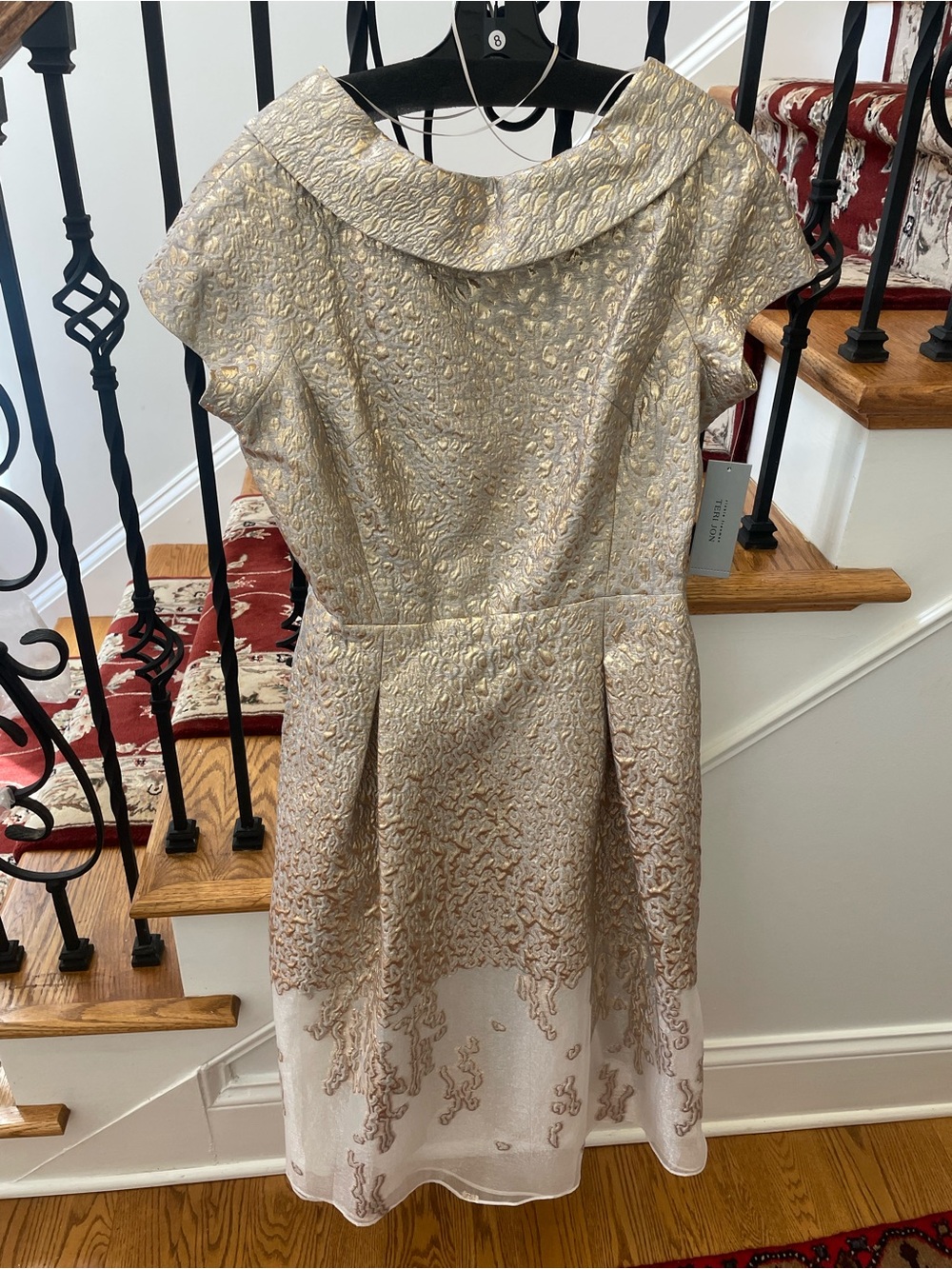 Teri Jon Gold Brocade Midi Dress
